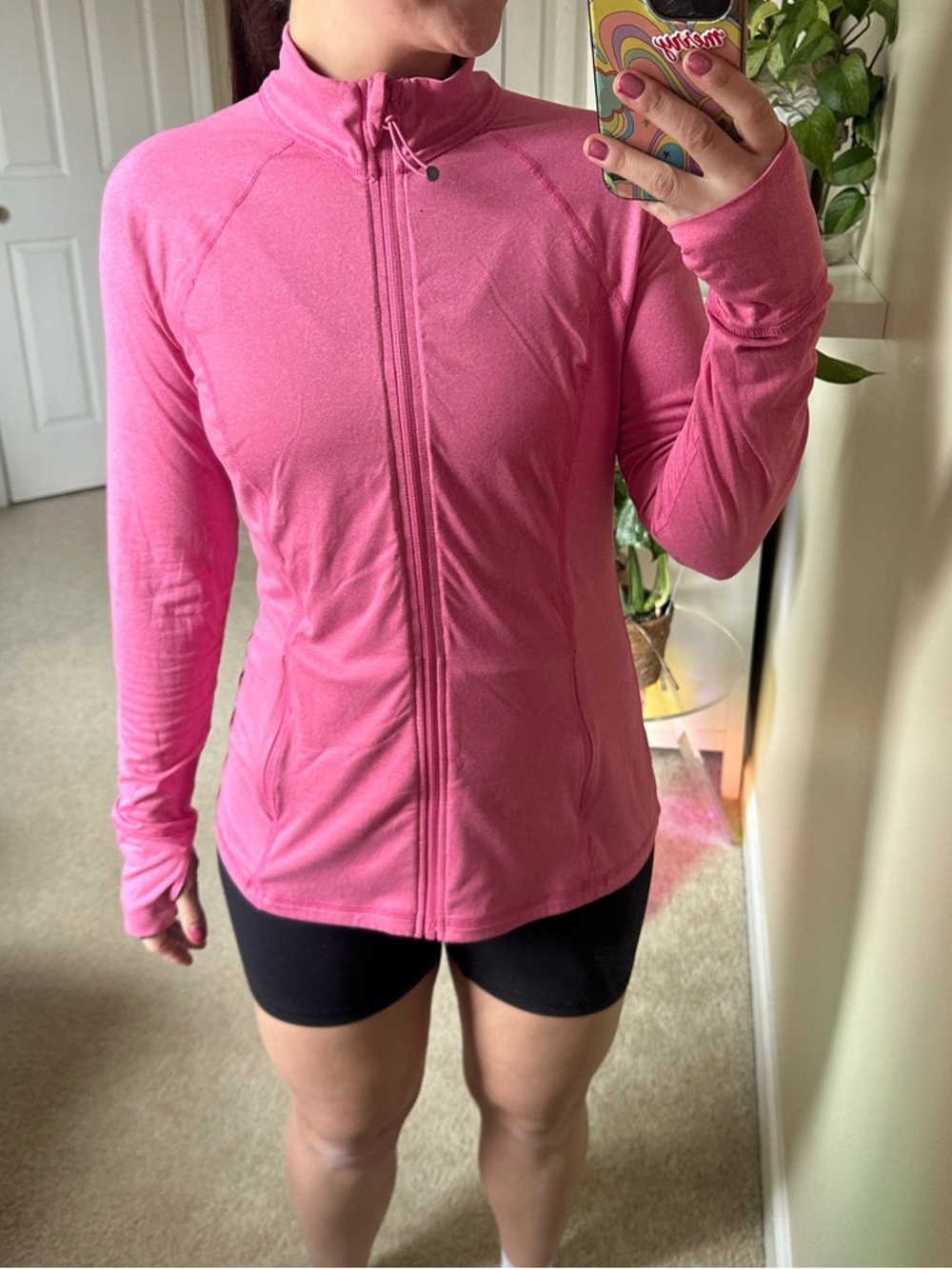 Ideology Heathered Pink Athletic Zip-Front Top